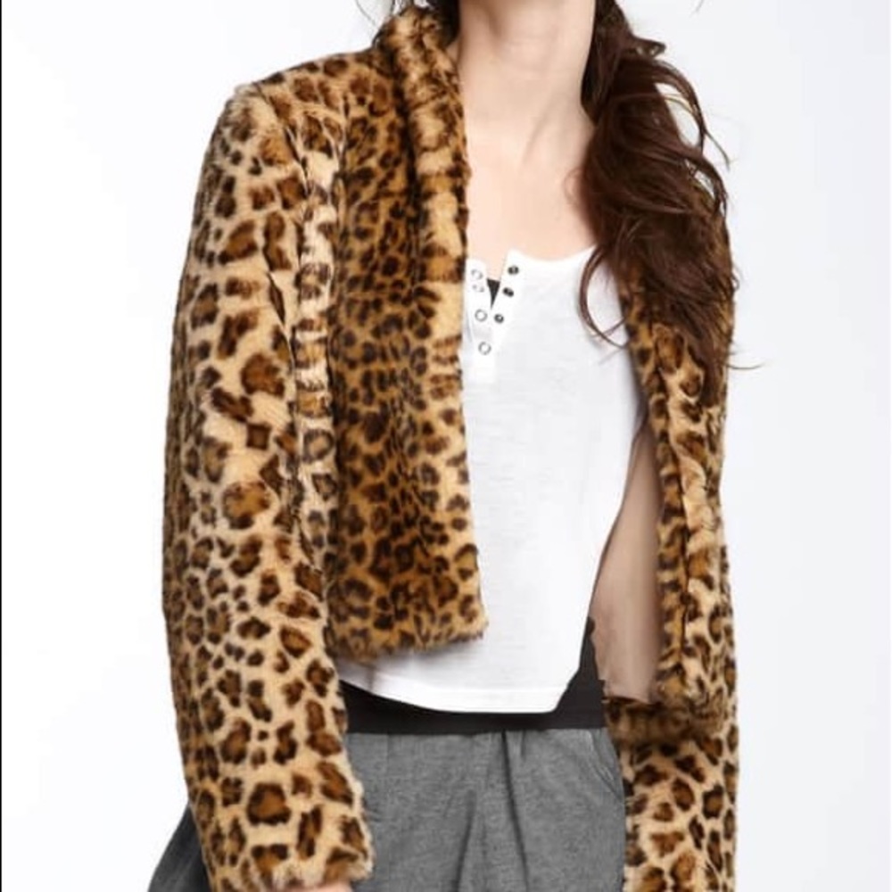TROUVÉ Leopard Print Faux Fur Jacket